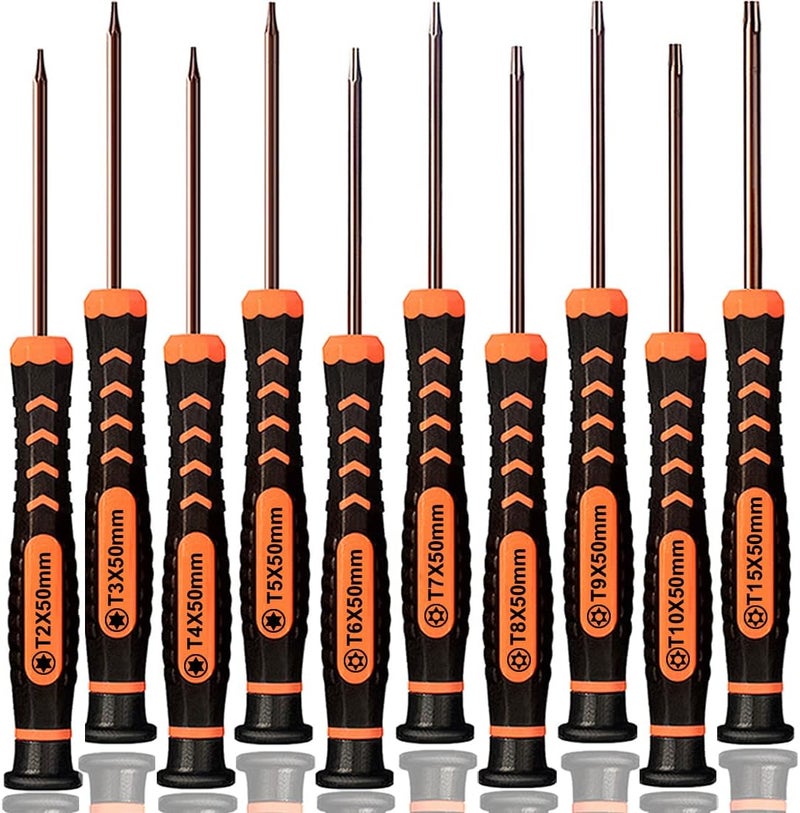 TECKMAN Torx Screwdriver Set of T2-T15, 10-Piece Magnetic Small Torx Security Screwdrivers with T2 T3 T4 T5 T6 T7 T8 T9 T10 T15 Star Screwdriver Tool Kit for Xbox,PS3,PS4,Knife,Computer & Other Device - Image 1